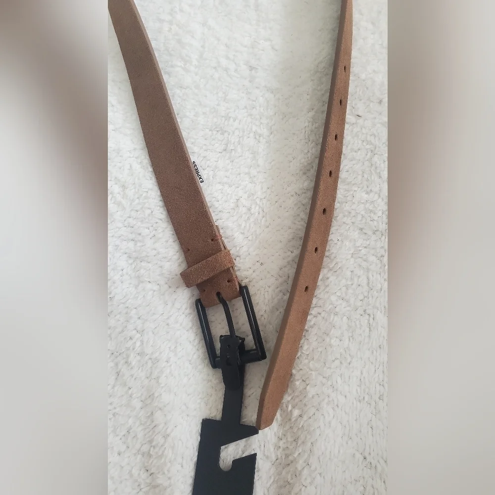 Express Design Studio Genuine Leather‎ Brown Belt Black Square Buckle for Denim